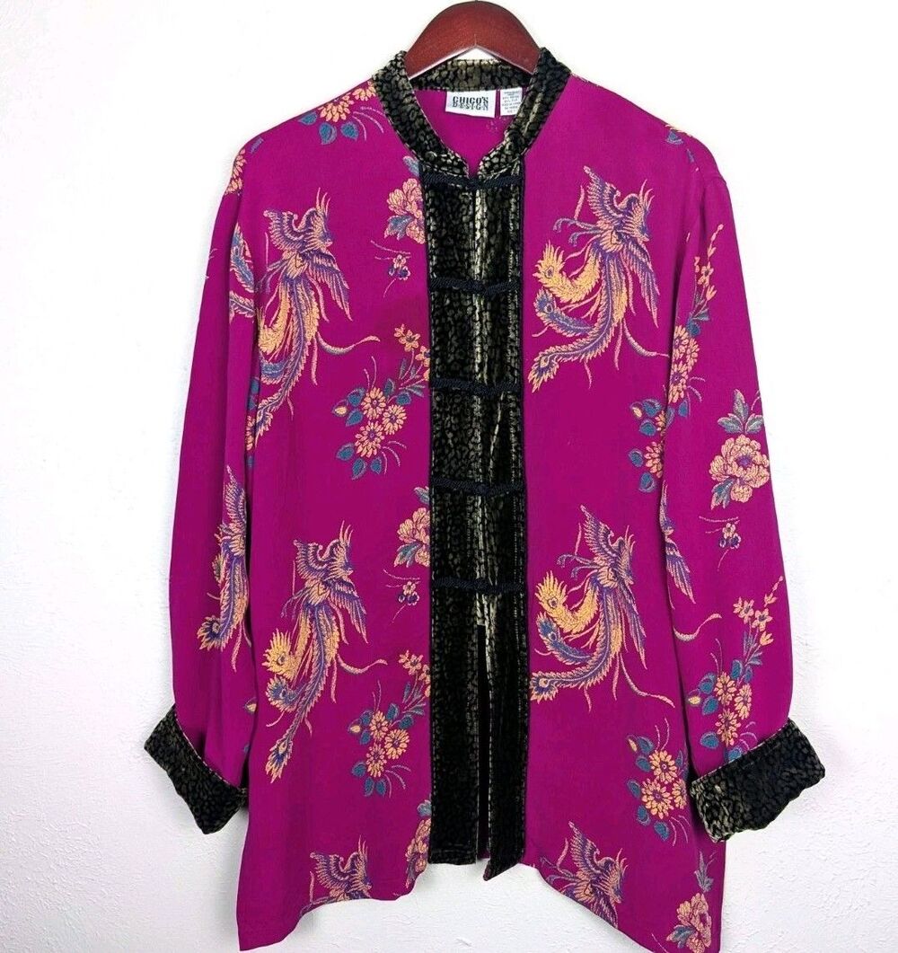 Chico's Silk Floral Velvet Jacket Top